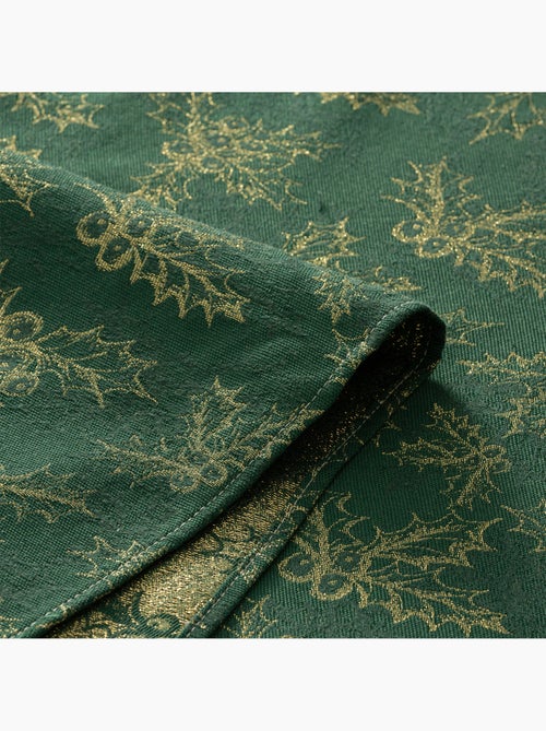 Nappe de noël en coton, branches de houx dorées en relief - gamusi - Kiabi