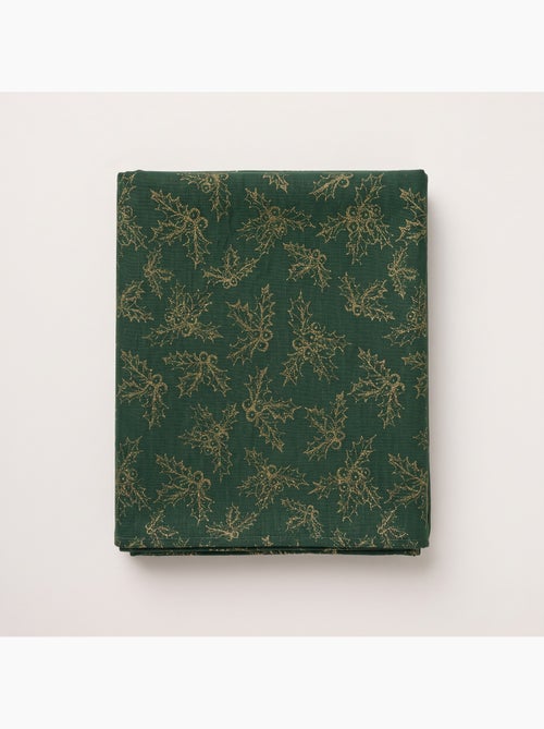 Nappe de noël en coton, branches de houx dorées en relief - gamusi - Kiabi