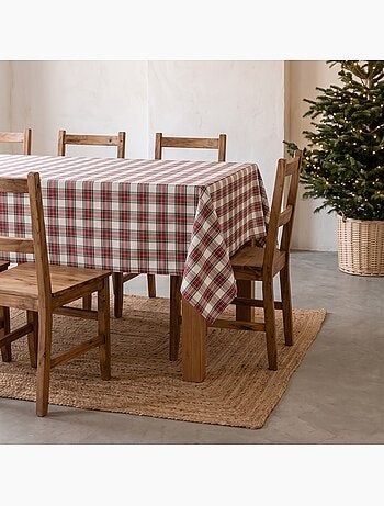 Nappe de noël en coton, fil doré en relief, carreaux tartan - gamusi