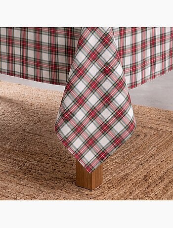 Nappe de noël en coton, fil doré en relief, carreaux tartan - gamusi