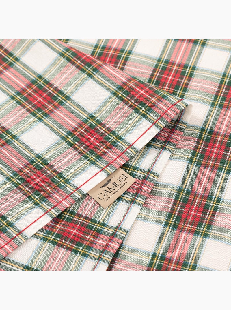 Nappe de noël en coton, fil doré en relief, carreaux tartan - gamusi Blanc - Kiabi