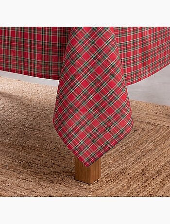 Nappe de noël en coton, fil doré en relief, carreaux tartan - gamusi