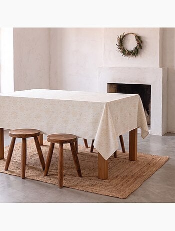 Nappe de noël en coton, flocons de neige dorés en relief - gamusi
