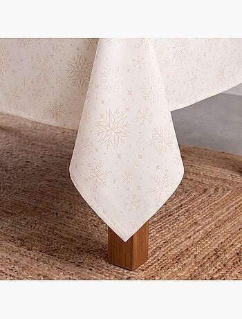 Nappe de noël en coton, flocons de neige dorés en relief - gamusi