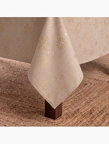 Nappe de noël en coton, flocons de neige dorés en relief - gamusi