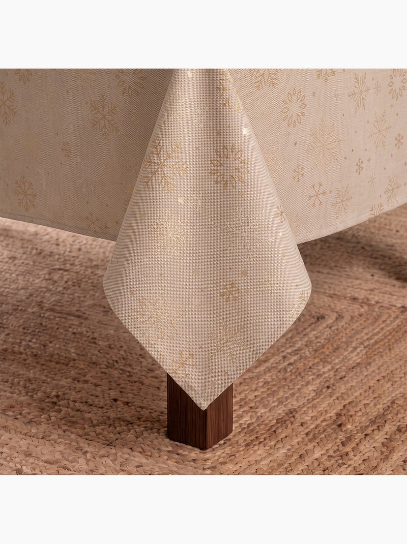 Nappe de noël en coton, flocons de neige dorés en relief - gamusi Blanc Perlé/Beige/Or - Kiabi