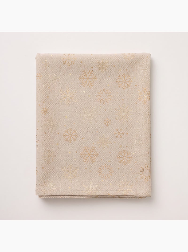 Nappe de noël en coton, flocons de neige dorés en relief - gamusi Blanc Perlé/Beige/Or - Kiabi