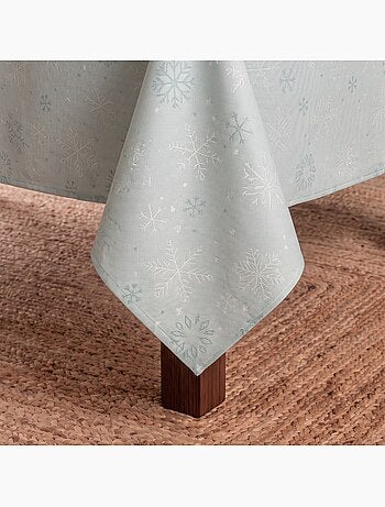 Nappe de noël en coton, flocons de neige dorés en relief - gamusi