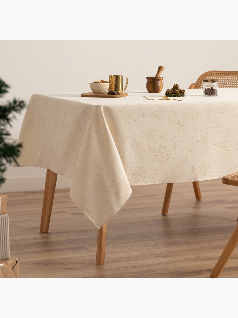 Nappe de noël en coton, flocons de neige dorés en relief - gamusi Ecru - Kiabi