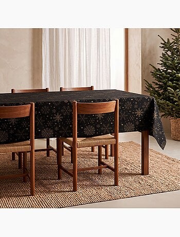 Nappe de noël en coton, flocons de neige dorés en relief - gamusi