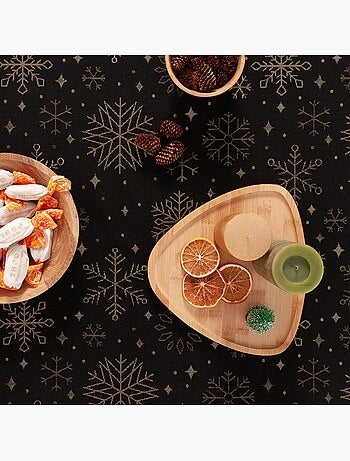 Nappe de noël en coton, flocons de neige dorés en relief - gamusi