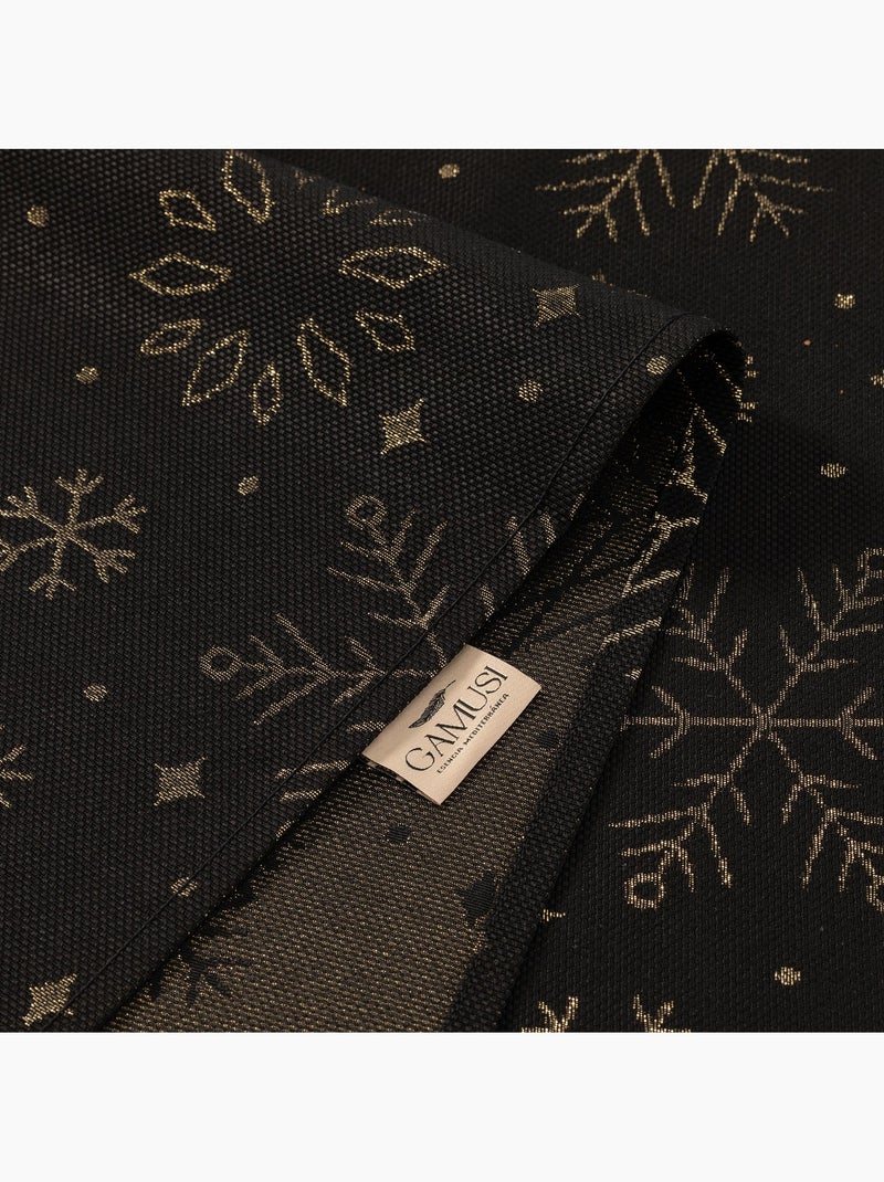 Nappe de noël en coton, flocons de neige dorés en relief - gamusi Noir Doré - Kiabi