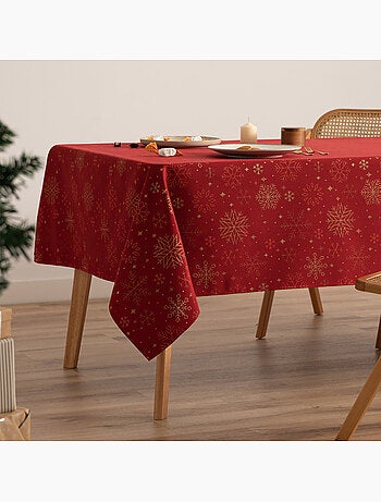 Nappe de noël en coton, flocons de neige dorés en relief - gamusi