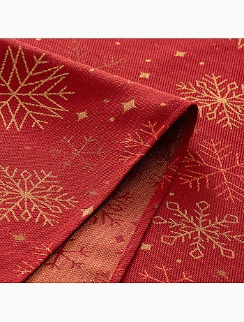 Nappe de noël en coton, flocons de neige dorés en relief - gamusi