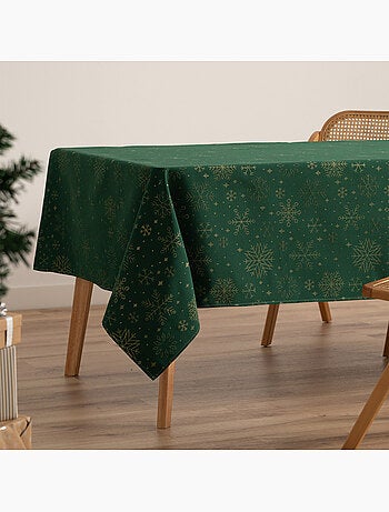 Nappe de noël en coton, flocons de neige dorés en relief - gamusi