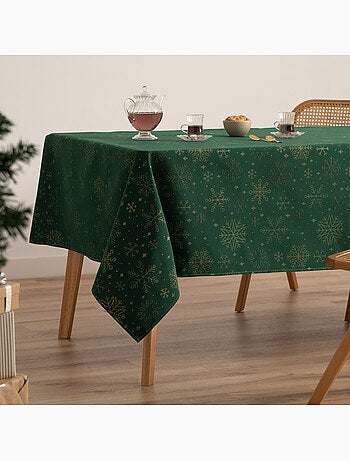 Nappe de noël en coton, flocons de neige dorés en relief - gamusi