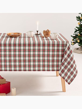 Nappe de noël en coton, motif tartan à rayures dorées en relief - gamusi