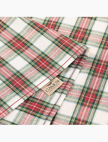 Nappe de noël en coton, motif tartan à rayures dorées en relief - gamusi