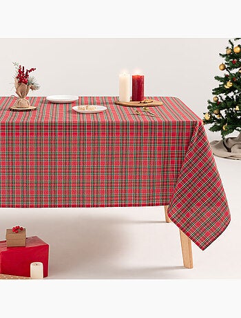 Nappe de noël en coton, motif tartan à rayures dorées en relief - gamusi