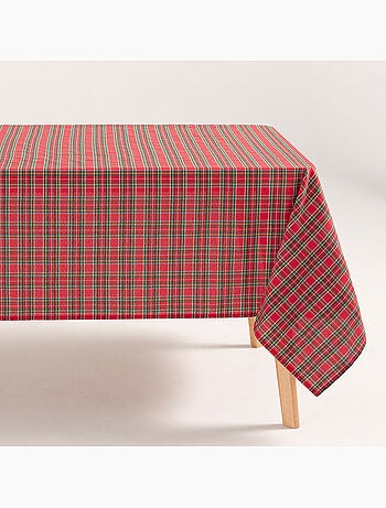 Nappe de noël en coton, motif tartan à rayures dorées en relief - gamusi
