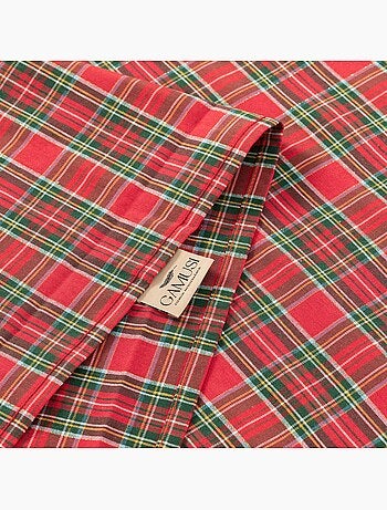 Nappe de noël en coton, motif tartan à rayures dorées en relief - gamusi