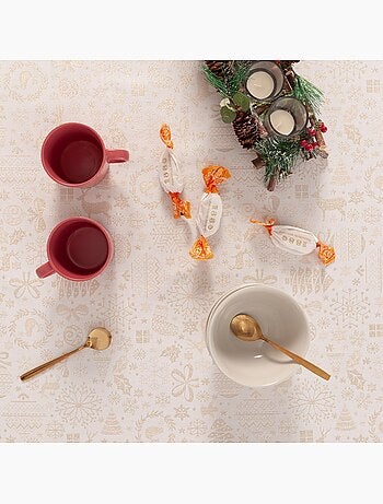 Nappe de noël en coton, motifs de noël dorés en relief - gamusi