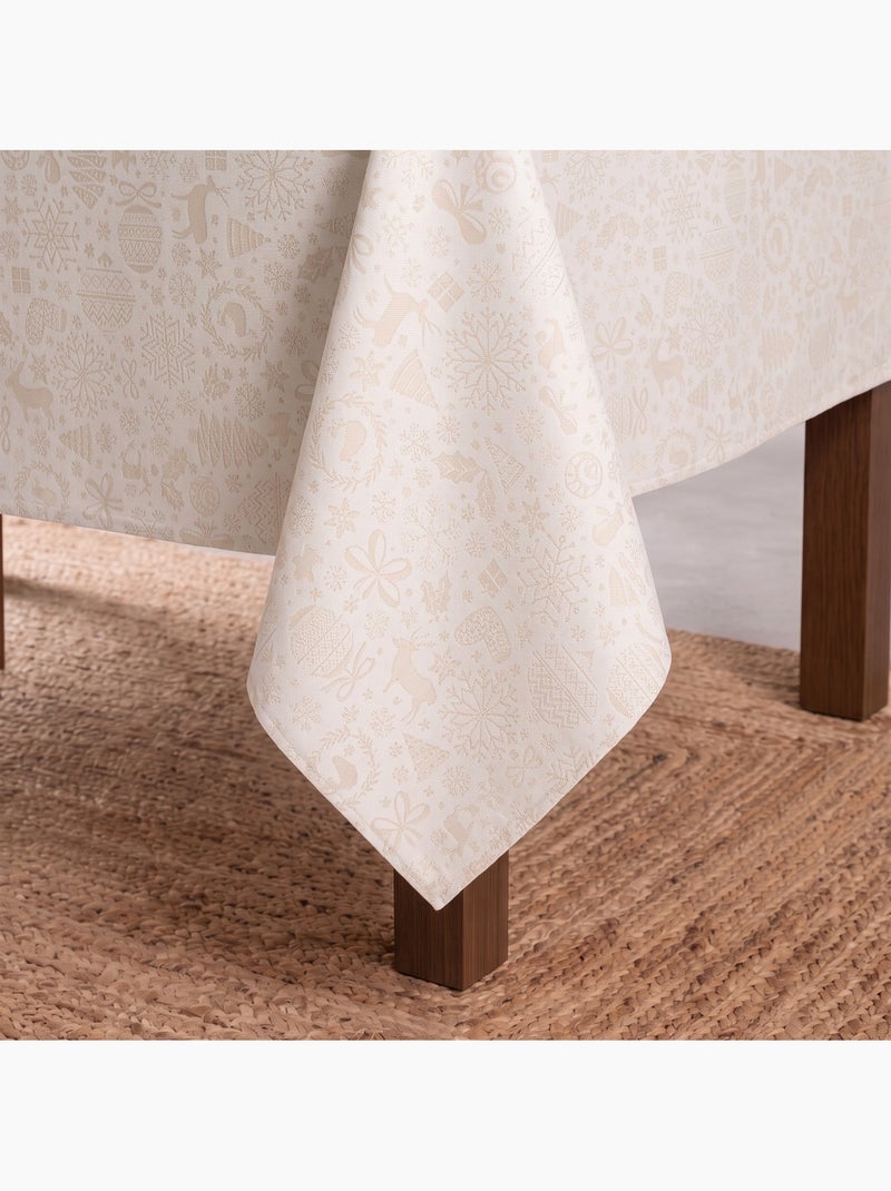 Nappe de noël en coton, motifs de noël dorés en relief - gamusi Blanc Doré - Kiabi