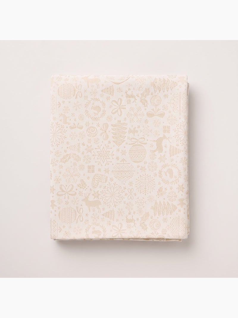 Nappe de noël en coton, motifs de noël dorés en relief - gamusi Blanc Doré - Kiabi
