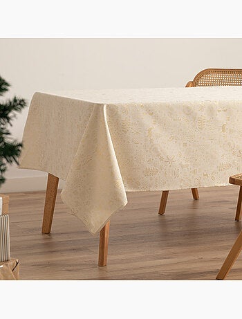 Nappe de noël en coton, motifs de noël dorés en relief - gamusi