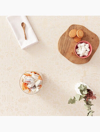 Nappe de noël en coton, motifs de noël dorés en relief - gamusi