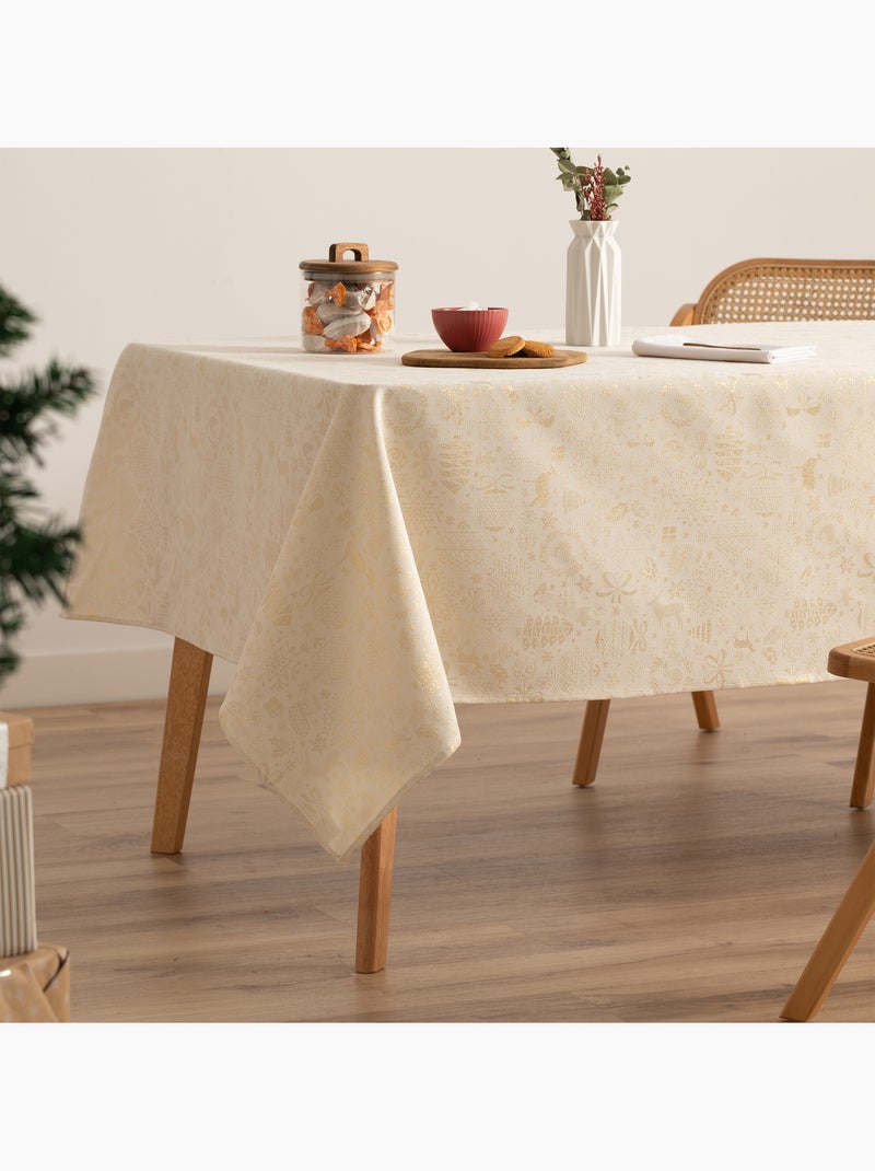Nappe de noël en coton, motifs de noël dorés en relief - gamusi Ecru - Kiabi