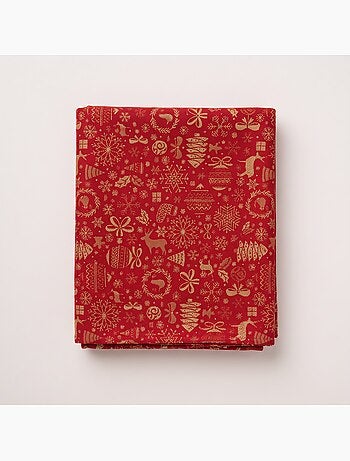 Nappe de noël en coton, motifs de noël dorés en relief - gamusi