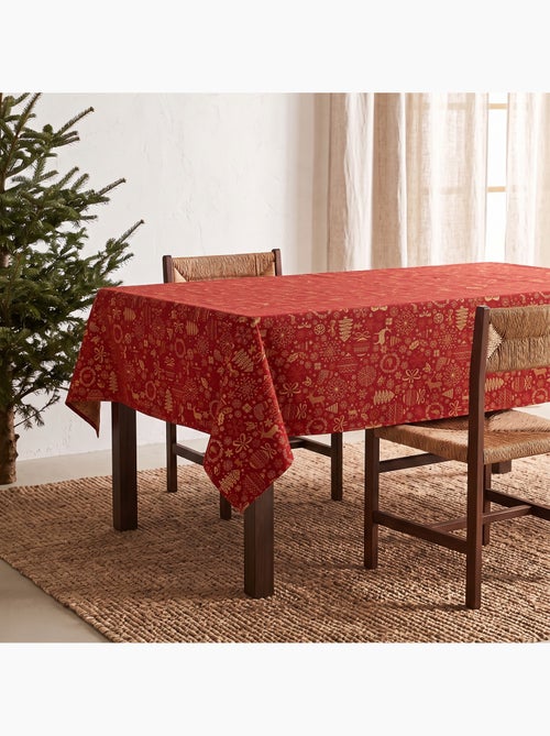 Nappe de noël en coton, motifs de noël dorés en relief - gamusi - Kiabi Nappe de noël en coton, motifs de noël dorés en relief - gamusi - Kiabi