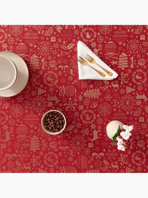 Nappe de noël en coton, motifs de noël dorés en relief - gamusi - Kiabi Nappe de noël en coton, motifs de noël dorés en relief - gamusi - Kiabi