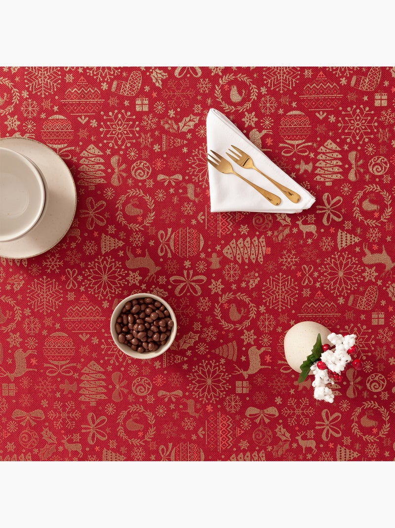 Nappe de noël en coton, motifs de noël dorés en relief - gamusi Rouge - Kiabi