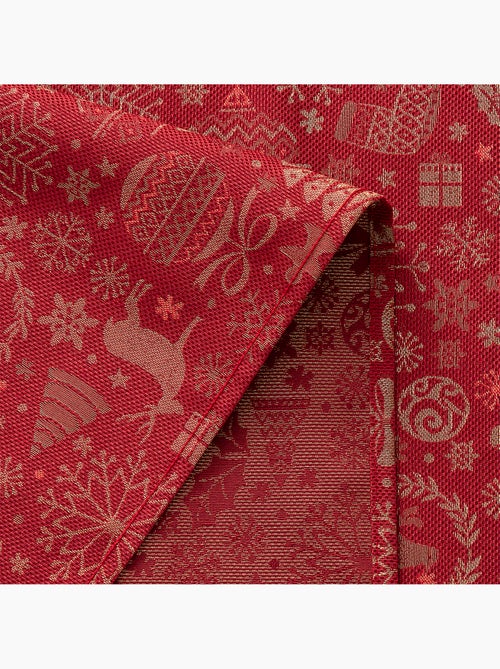 Nappe de noël en coton, motifs de noël dorés en relief - gamusi - Kiabi Nappe de noël en coton, motifs de noël dorés en relief - gamusi - Kiabi