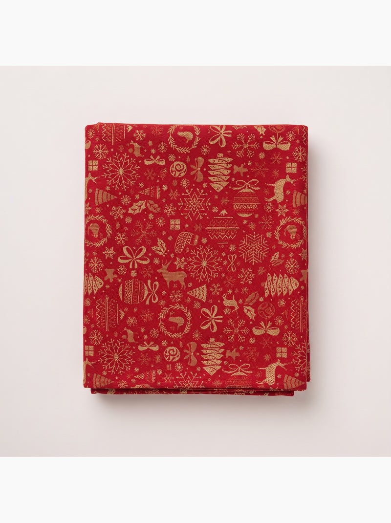 Nappe de noël en coton, motifs de noël dorés en relief - gamusi Rouge - Kiabi