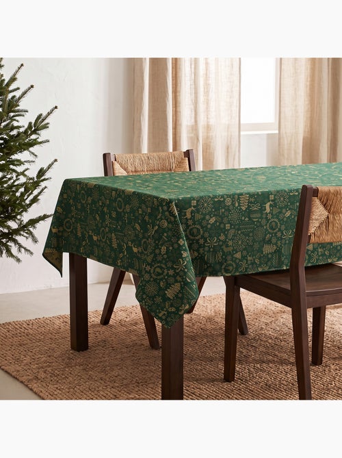 Nappe de noël en coton, motifs de noël dorés en relief - gamusi - Kiabi Nappe de noël en coton, motifs de noël dorés en relief - gamusi - Kiabi