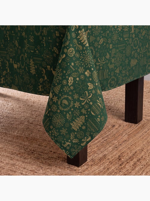 Nappe de noël en coton, motifs de noël dorés en relief - gamusi - Kiabi Nappe de noël en coton, motifs de noël dorés en relief - gamusi - Kiabi