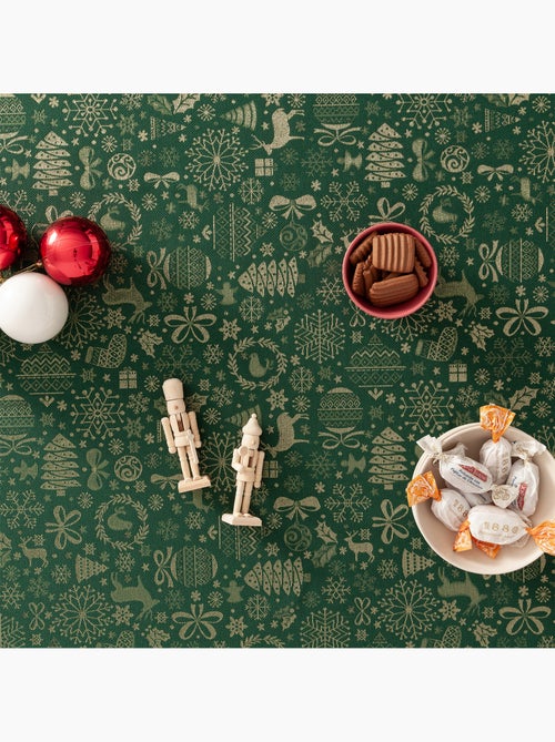 Nappe de noël en coton, motifs de noël dorés en relief - gamusi - Kiabi Nappe de noël en coton, motifs de noël dorés en relief - gamusi - Kiabi