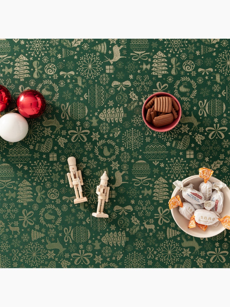 Nappe de noël en coton, motifs de noël dorés en relief - gamusi Vert - Kiabi