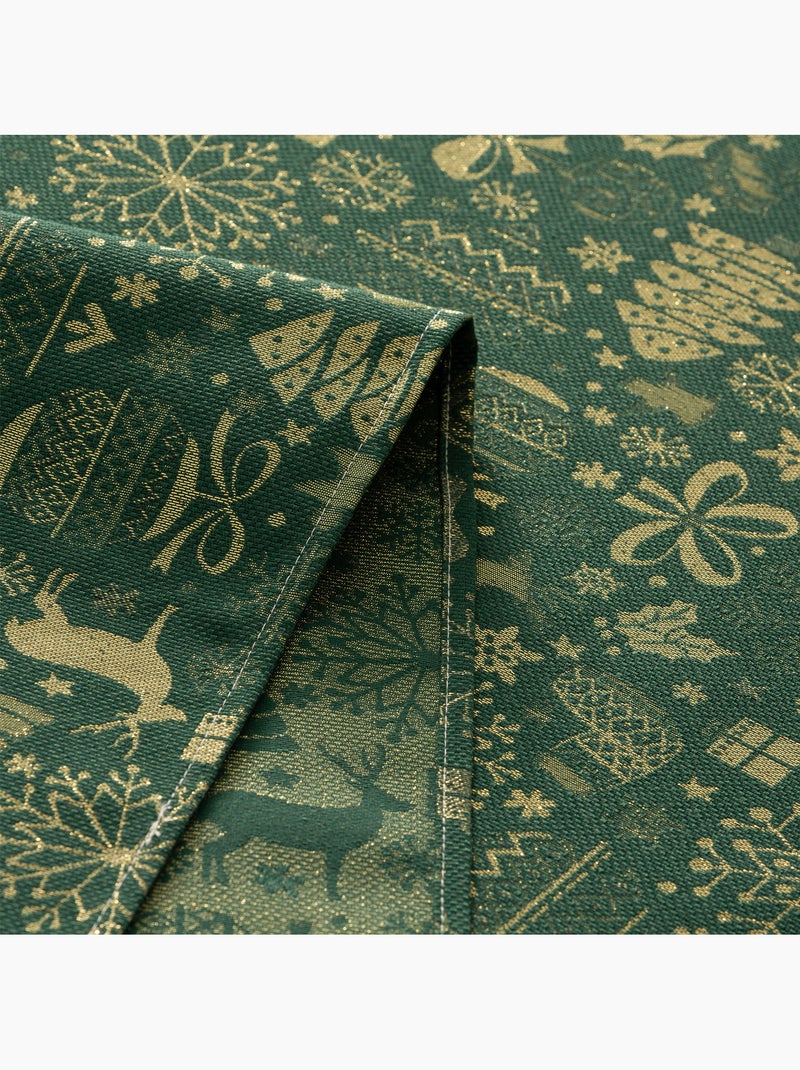 Nappe de noël en coton, motifs de noël dorés en relief - gamusi Vert - Kiabi