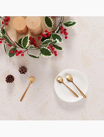 Nappe de noël en coton, sapins et étoiles dorés en relief - gamusi