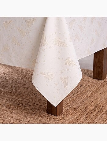 Nappe de noël en coton, sapins et étoiles dorés en relief - gamusi