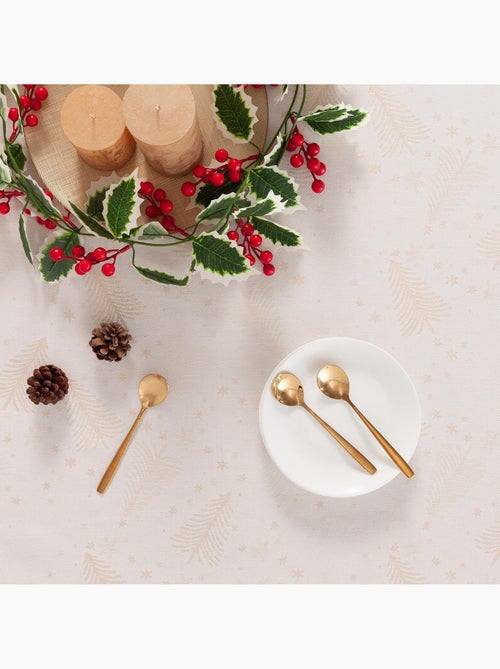 Nappe de noël en coton, sapins et étoiles dorés en relief - gamusi - Kiabi Nappe de noël en coton, sapins et étoiles dorés en relief - gamusi - Kiabi