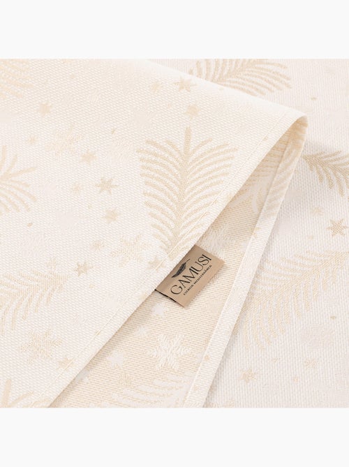 Nappe de noël en coton, sapins et étoiles dorés en relief - gamusi - Kiabi Nappe de noël en coton, sapins et étoiles dorés en relief - gamusi - Kiabi
