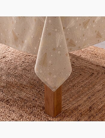 Nappe de noël en coton, sapins et étoiles dorés en relief - gamusi