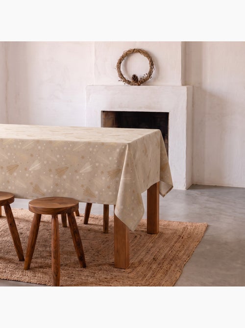 Nappe de noël en coton, sapins et étoiles dorés en relief - gamusi - Kiabi Nappe de noël en coton, sapins et étoiles dorés en relief - gamusi - Kiabi
