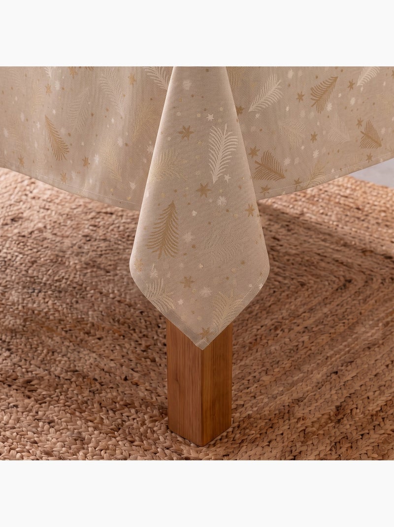 Nappe de noël en coton, sapins et étoiles dorés en relief - gamusi Blanc Perlé/Beige/Or - Kiabi