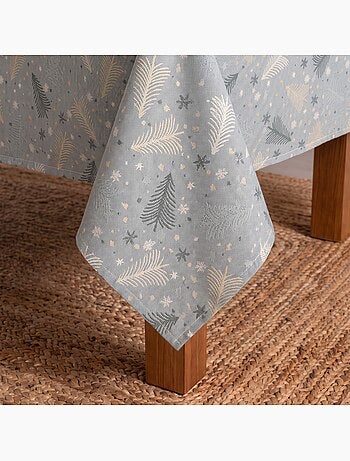 Nappe de noël en coton, sapins et étoiles dorés en relief - gamusi